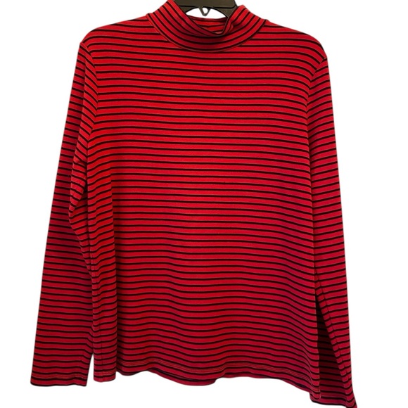 Kim Rogers Tops - Kim Rogers Women's Large Red & Black Striped long sleeve cotton Turtleneck top